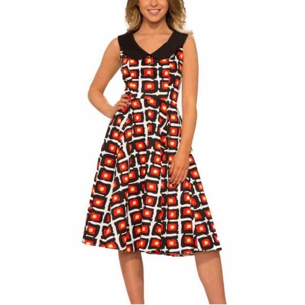 Hearts and Roses Fit and Flare Retro Dress Geometric Abstract pin up Print 4